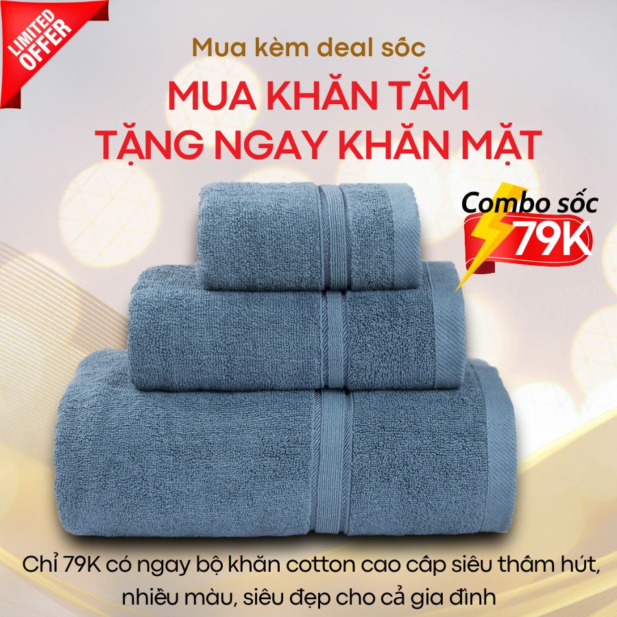 Khăn Tắm Cotton Thấm Hút Mềm Mịn Sang Trọng Cao Cấp Kt 50x100cm Nhiều Màu Không Phai KT0401