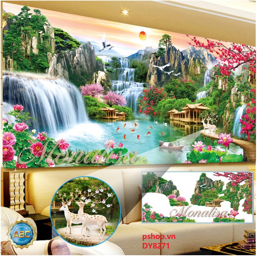 [DY8271] Tranh đính đá Thiên nhiên giao hòa khổ nhỏ 130x60 cm