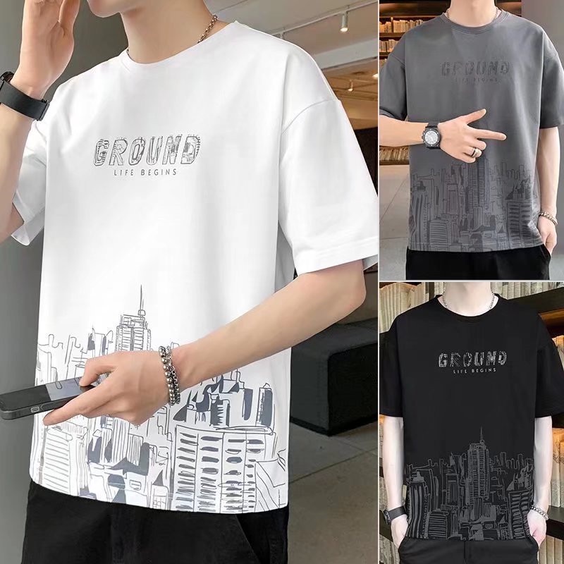Áo Thun Nam Tay Ngắn Dáng Rộng Phong Cách Hip hop Hàn Quốc Size M-3XL