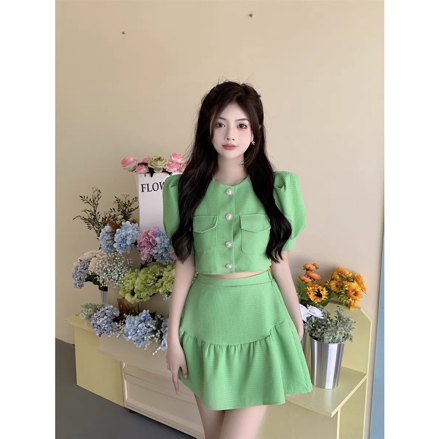 Set váy nữ Hàn Quốc mùa hè sang chảnh croptop đi chơi cute bánh bèo tiểu thư SVN003