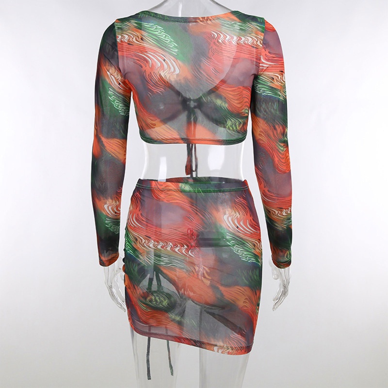 Set Áo Crop Top 2 Dây + Chân Váy Ôm Màu Gradient Thời Trang Nữ