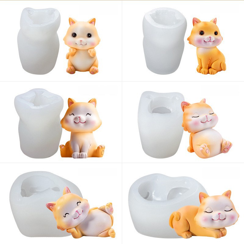 Khuôn Silicone Tạo Hình Mèo Ba Chiều DIY Trang Trí Bánh