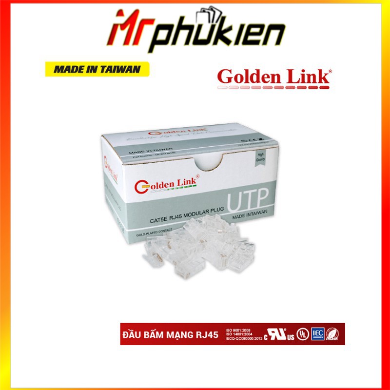 Đầu bấm mạng RJ45 UTP Golden Link CAT 5E (100 đầu/ 1 hộp) - Made in Taiwan - SmartShop