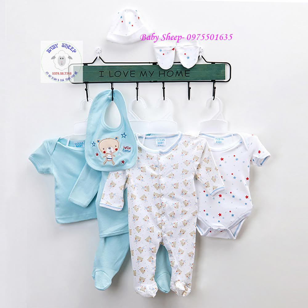 Set combo 6 chi tiết 3 bộ body kèm quần dài, mũ và yếm cho bé trai bé gái-Cotton organic cao cấp