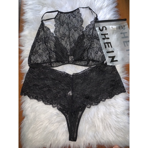 Set ren đen cổ yếm quần cạp cao lọt khe bigsize 🖤