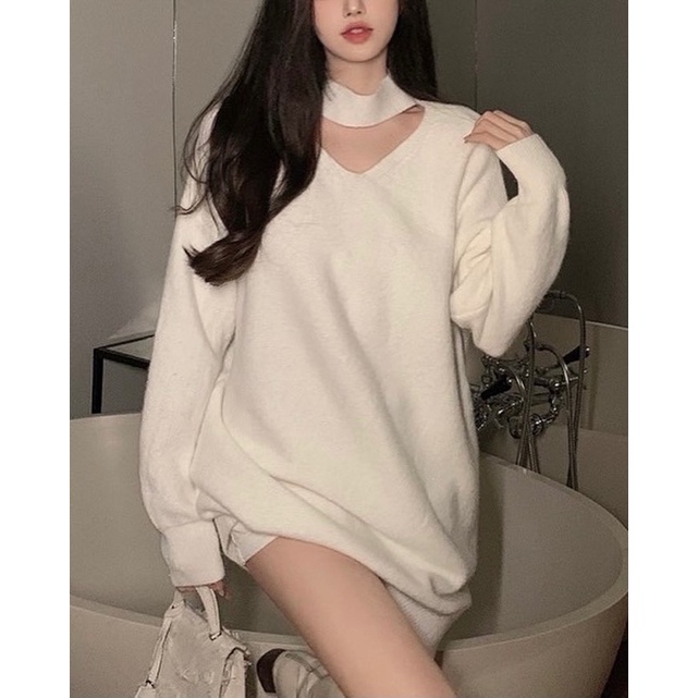 (Ảnh thật) Áo len cut out cổ V oversize the.sweaterweather TSW | BigBuy360 - bigbuy360.vn