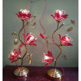 Đèn thờ 3 bông cánh thủy tinh màu đỏ / vàng