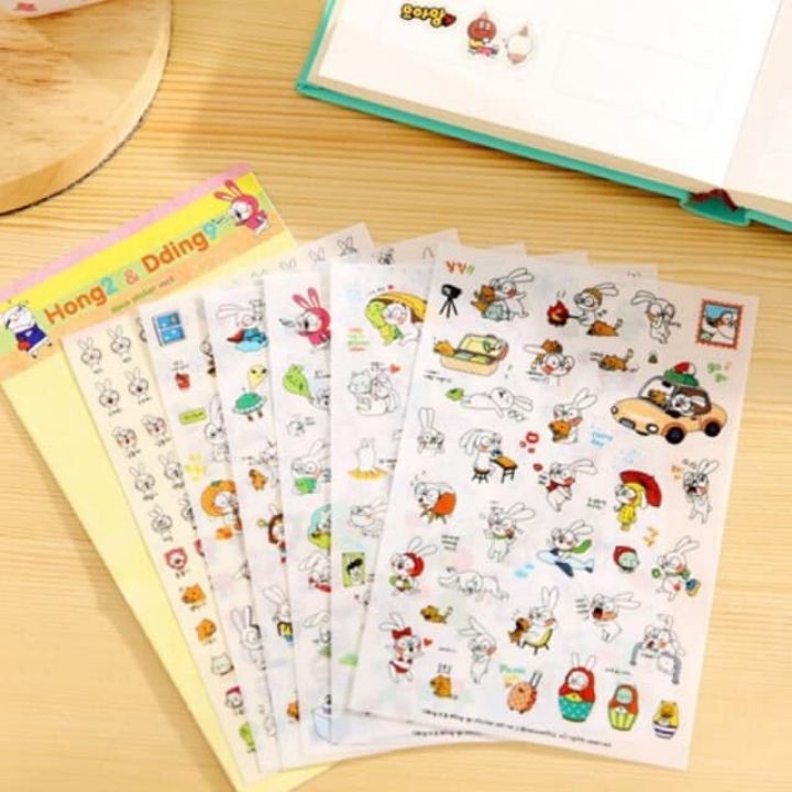 Combo 6 Miếng Dán Trang Trí Sticker Trang Trí Hình Thỏ Phong Cách Hàn Quốc Dễ Thương