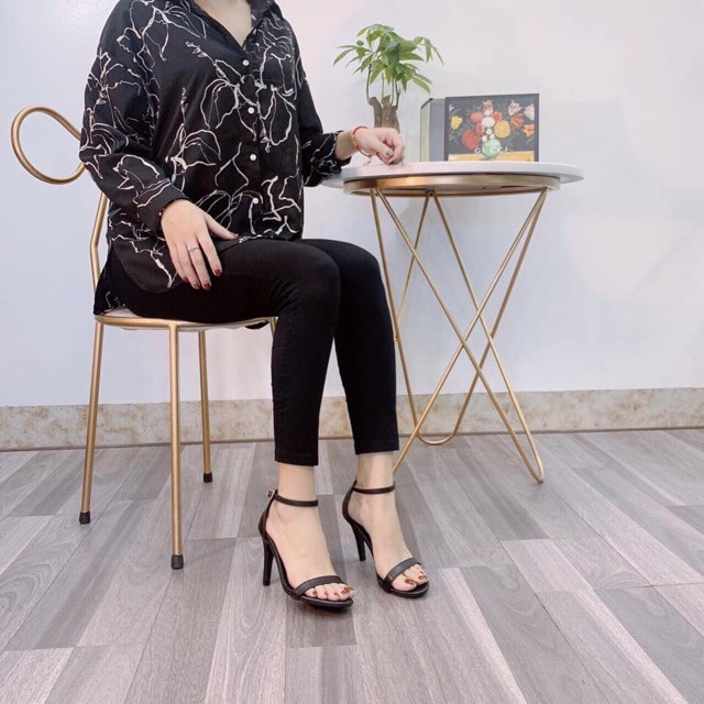 Giày Sandal Cao Gót Nhọn Dây Mảnh  9 Phân Màu Đen Form Chuẩn - Daube - G001