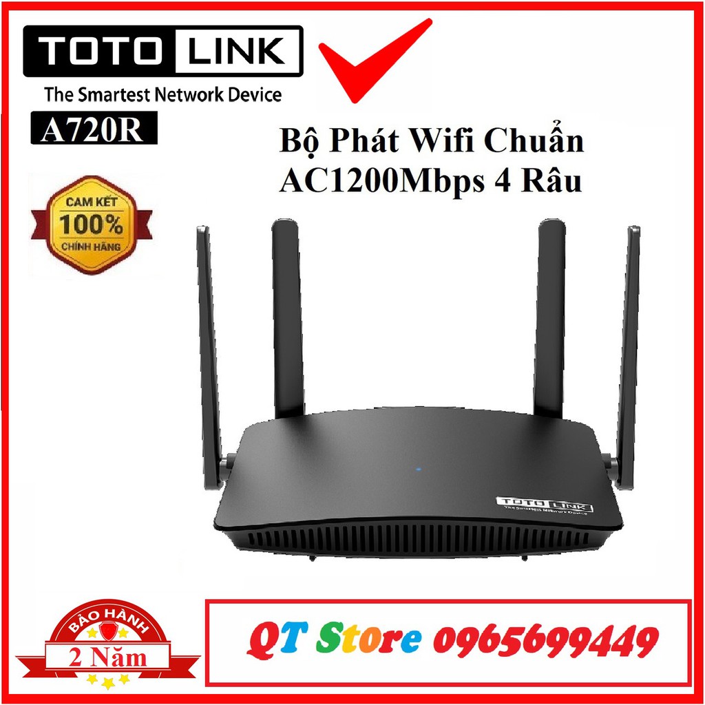 Bộ Phát Wifi Totolink A720R Chuẩn AC1200Mbps 4 Râu , Ex200 N350RT N600R AC5 MW3 F6 - Hàng Chính Hãng