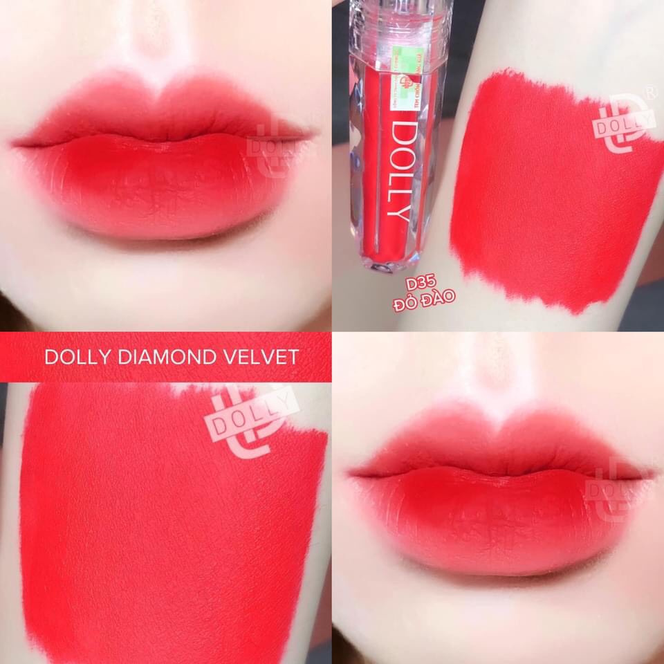 Son dolly Diamond dòng kem lì siêu mềm mịn, không chì, không trôi MÀU ĐỎ ĐÀO