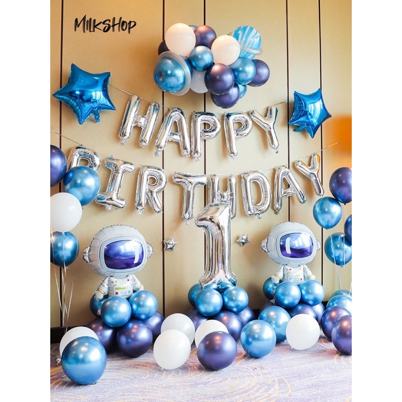 BỘ BÓNG BAY TRANG TRÍ SINH NHẬT MK01 MÀU XANH + Tặng Kèm Bóng Bay Số Tuổi