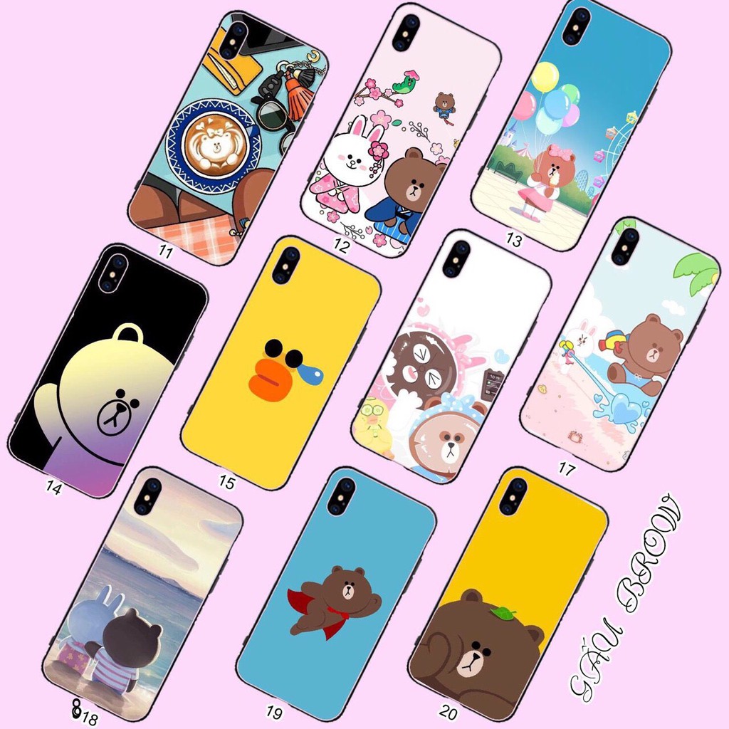 Ốp Gấu Brown & Thỏ Cony ver1 40 mẫu C143 in sần 4D full dòng máy