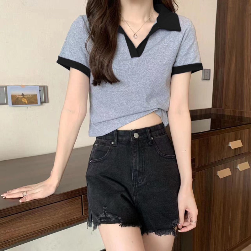 Áo polo Ngắn Tay Màu Sắc Tương Phản Thời Trang Cho Nữ