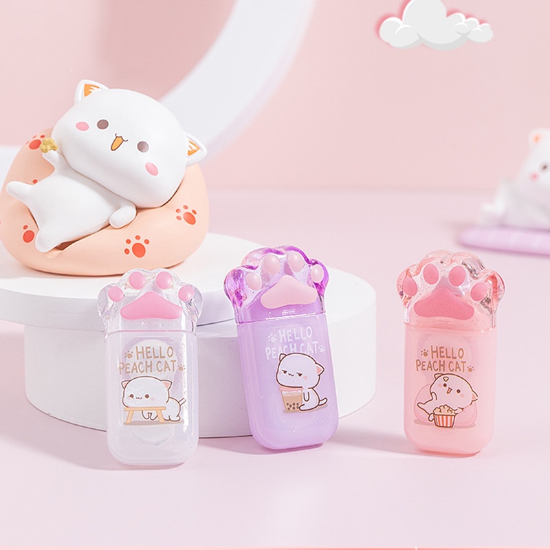 Băng dính/ băng keo hai mặt Hello Peach Cat chân mèo dễ thương, đồ dùng học tập cắt dán mỹ thuật tiện ích