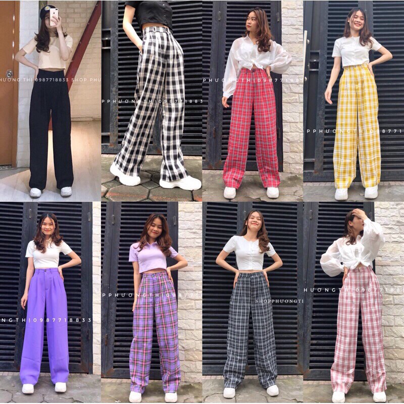 [ Mã FAGREEN55 giảm 10% tối đa 30K đơn 99K] Quần kẻ caro đủ màu ống rộng siêu hot HANA138