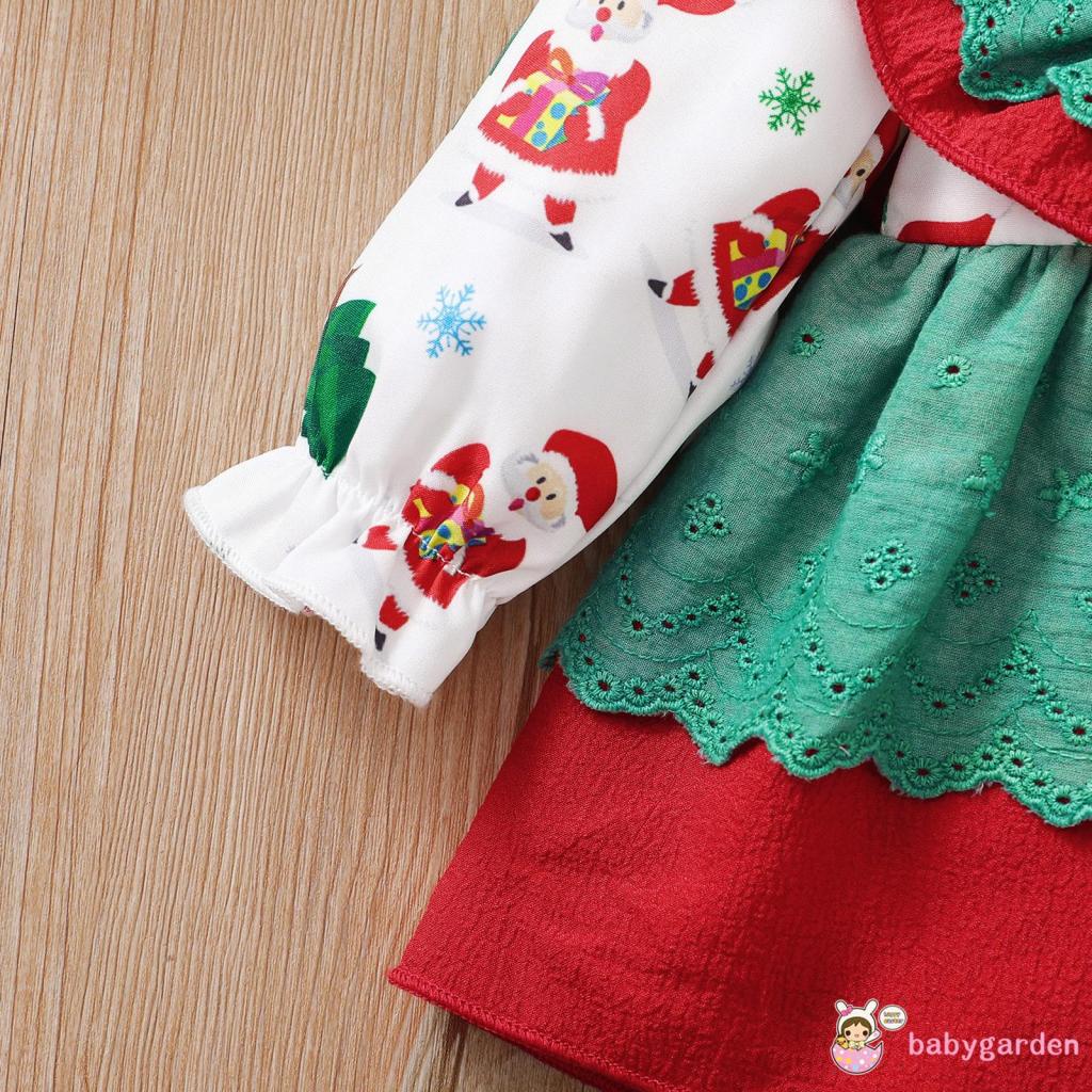 Bộ áo liền quần tay dài in họa tiết cây thông Noel kèm nút cài cho bé gái 0-18 tháng tuổi