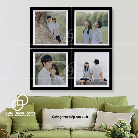 Bộ 4 Khung ảnh 20x20cm màu đen trơn đẹp giá tại Xưởng (được Sơn màu từ gỗ thông thật)