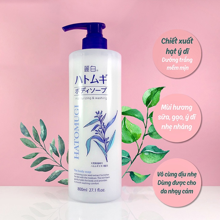 Sữa Tắm Hatomugi Trắng Da Hạt Ý Dĩ Moisturizing Washing 800ml