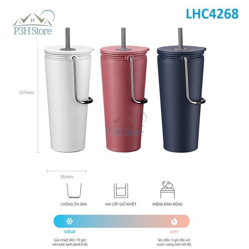 Ly giữ nhiệt Lock&Lock Bucket Tumbler có ống hút hoặc nắp bật , dung tích 540ml LHC4268 LHC4269