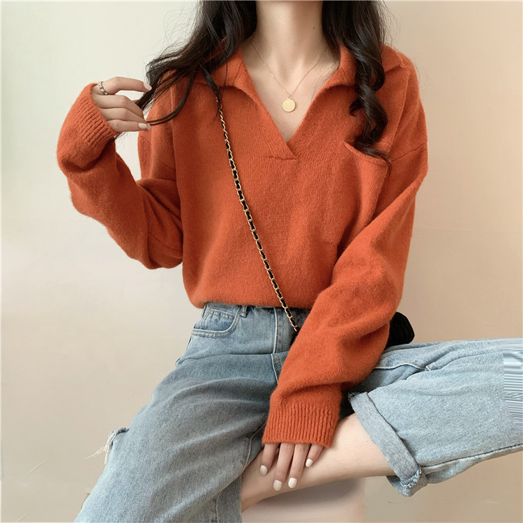 Áo sweater chui đầu cổ chữ V form rộng phong cách retro 37748