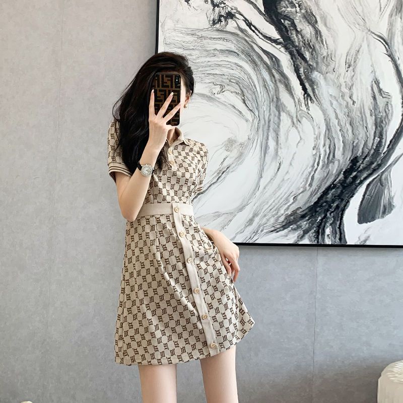 Đầm polo dệt kim tôn dáng kiểu Pháp thời trang hè vintage 2022 mới