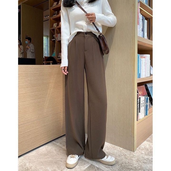 Porozi  Quần Dài Ống Rộng Lưng Cao Phong Cách Hàn Quốc Thời Trang Cho Nữ