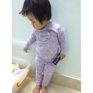 Bộ cotton bé gái màu tím chấm bi