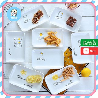 Đĩa gốm sứ TAGEPI hình chữ nhật, đĩa sứ ăn cơm, dĩa gốm men trắng bóng đẹp dùng được trong lò vi sóng