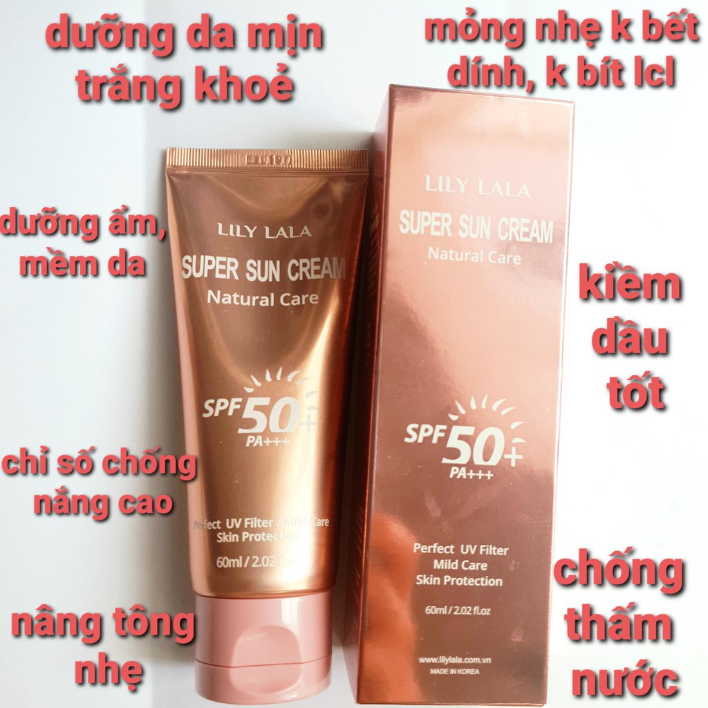 [Chính hãng]Kem chống nắng LILY LaLa Super Sun Cream SPF50+ PA+++ 60ML chống UVA &amp; UVB dưỡng ẩm da trắng mịn,da đều màu