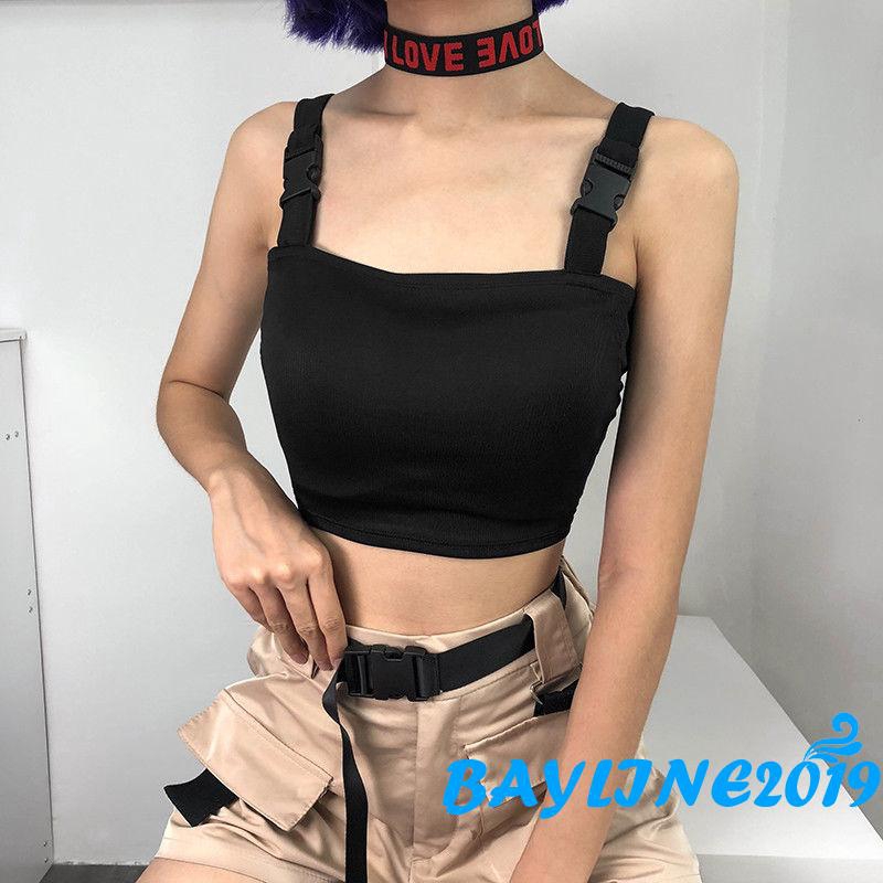 Áo thun crop top ôm sát hai dây phối khóa quyến rũ thời trang dành cho nữ