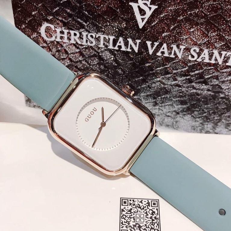 Đồng hồ nữ đeo tay đẹp GUOU cao cấp  thời trang mặt vuông dây cao su chống nước freeship DHN 07 | BigBuy360 - bigbuy360.vn