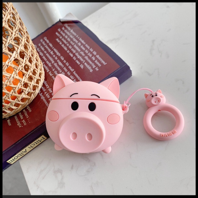 Vỏ Bảo Vệ Hộp Sạc Tai Nghe Airpods 1 / 2 Hình Chú Heo / Mèo Dễ Thương Ốp