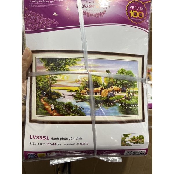 tranh thêu chữ thập phong cảnh làng quê lv3351 (75x44)