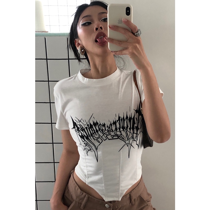 Áo Thun Tay Ngắn Y2k Millennium Dáng Ôm In Họa Tiết Thời Trang Xinh Xắn Cho Nữ