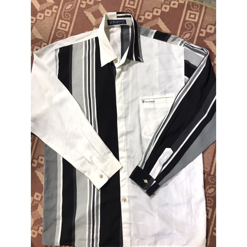 Áo sơ mi dài tay PlayBoy đen trắng size 110