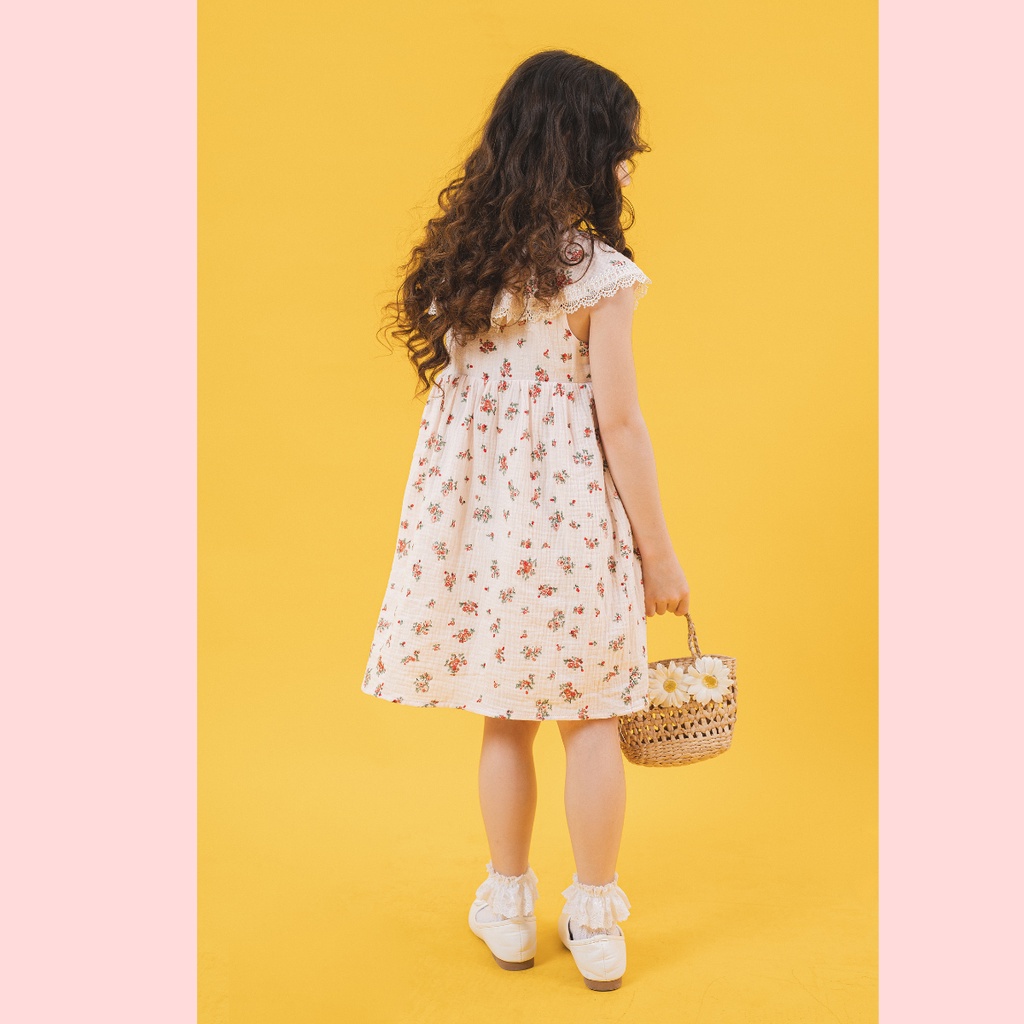 Đầm BG mulsin cổ lá sen in hoa - Lovekids