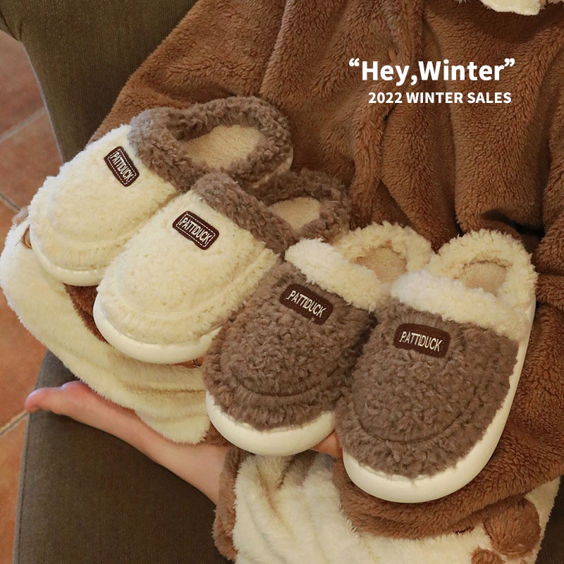 Dép cotton Đi Trong Nhà Đế Dày Giữ Ấm Mùa Thu Đông Cho Cặp Đôi