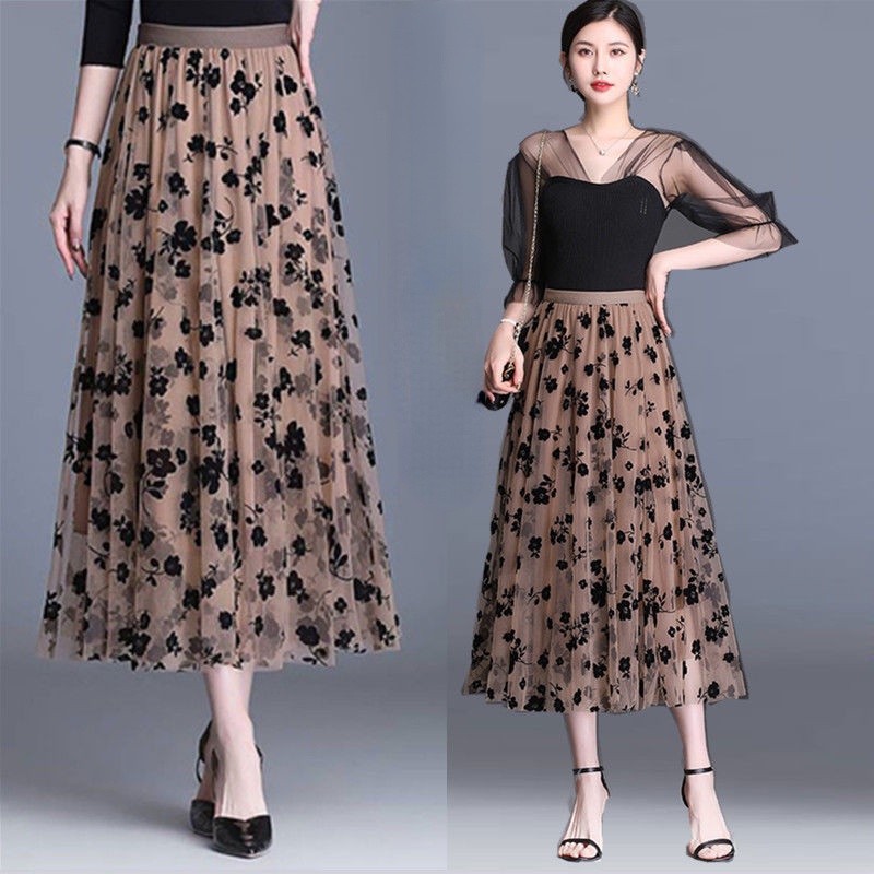 Chân Váy Xòe Lưng Cao Họa Tiết Hoa Thời Trang Cho Nữ