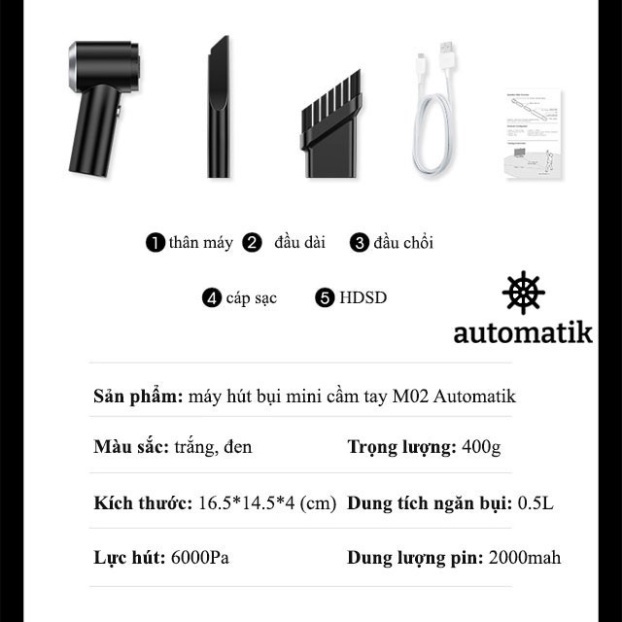 Máy hút bụi cầm tay mini - Máy hút bụi không dây lực hút siêu mạnh sử dụng hút bụi ô tô, giường cực tiện lợi A5