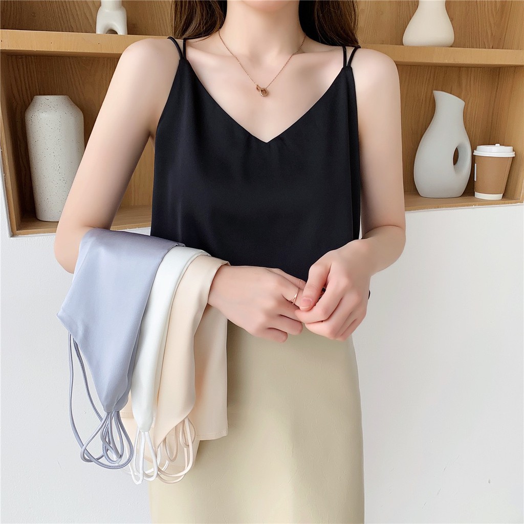 Áo Hai Dây Lụa Nữ Đan Chéo Lưng Lụa Trơn Cao Cấp Quyến Rũ CICI