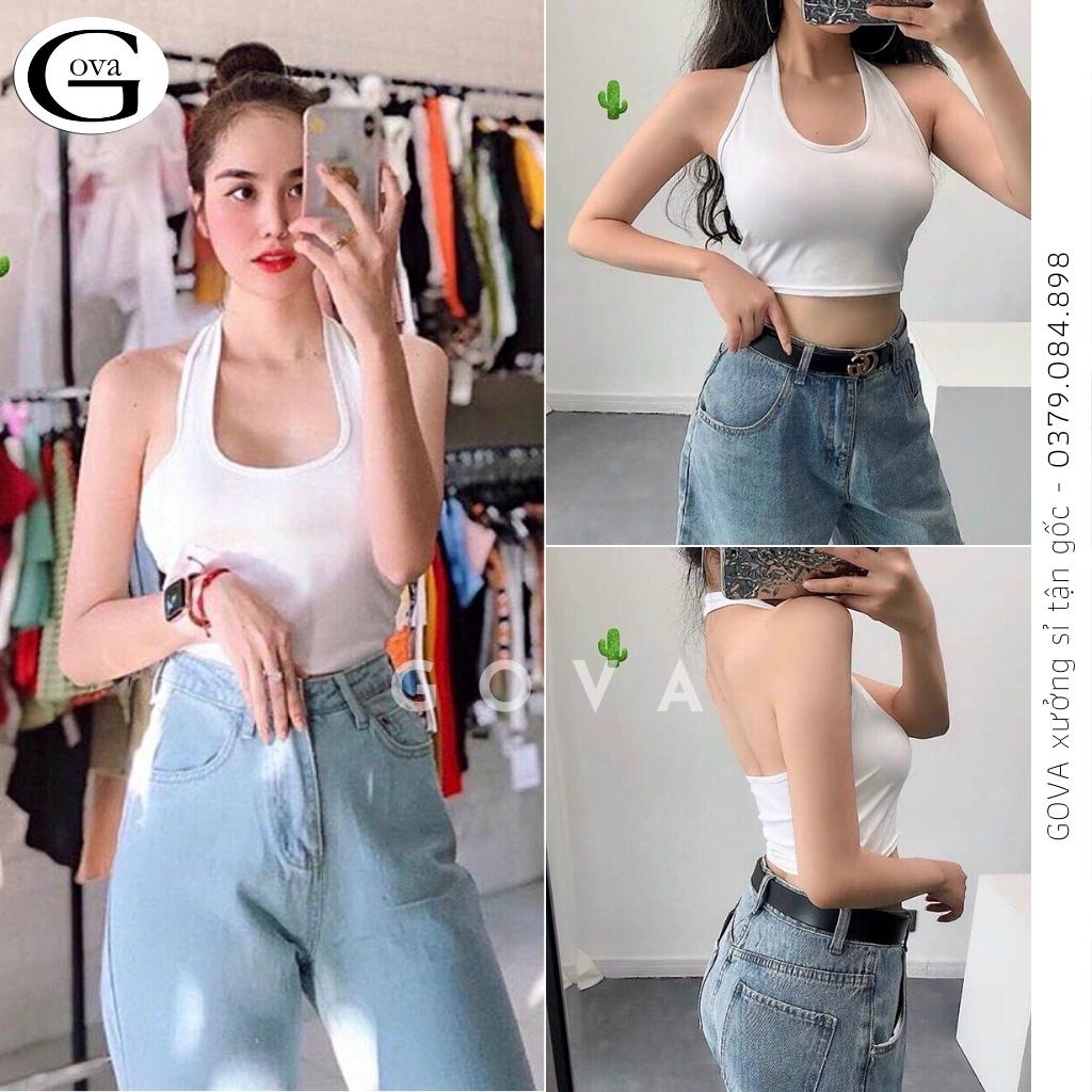 Áo Croptop Ba Lỗ Nữ Choàng Cổ Kiểu Yếm Hở Lưng Gợi Cảm, Áo Kiểu Nữ Chất Vải Tốt Mặc Đẹp Satiny DB61