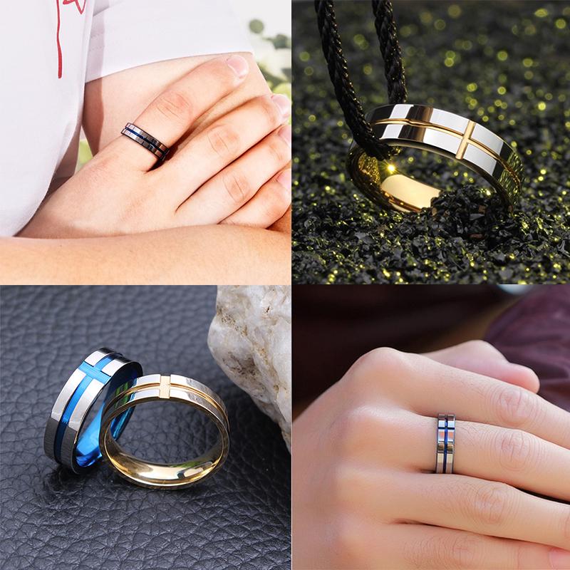 Nhẫn Thép Titan Không Gỉ Hình Thánh Giá Unisex