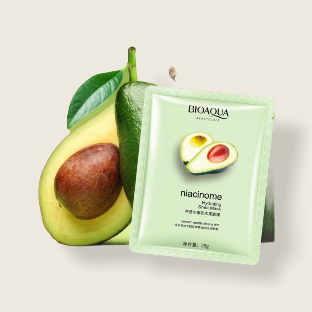 Mặt nạ quả bơ Bioaqua Niacinome Hydrating Shea Mask cấp ẩm giúp da mềm mại trắng hồng tự nhiên | BigBuy360 - bigbuy360.vn