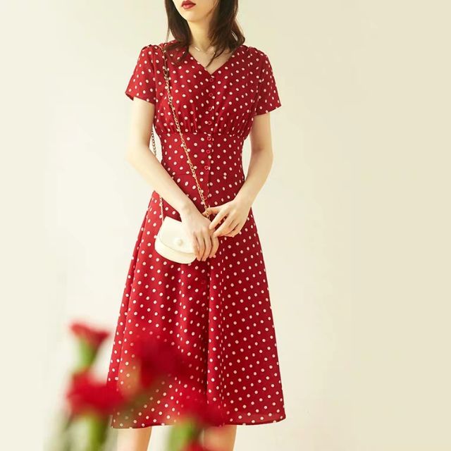 Váy cho con bú ti - TKVX003 - đỏ chấm bi (kèm ảnh thật)