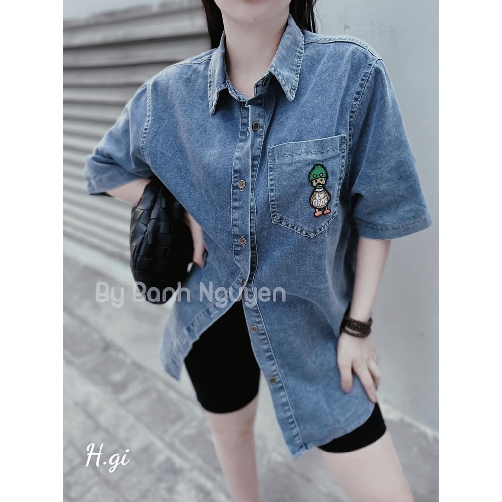 Áo bò vịt doonann xanh in túi lưng xinh