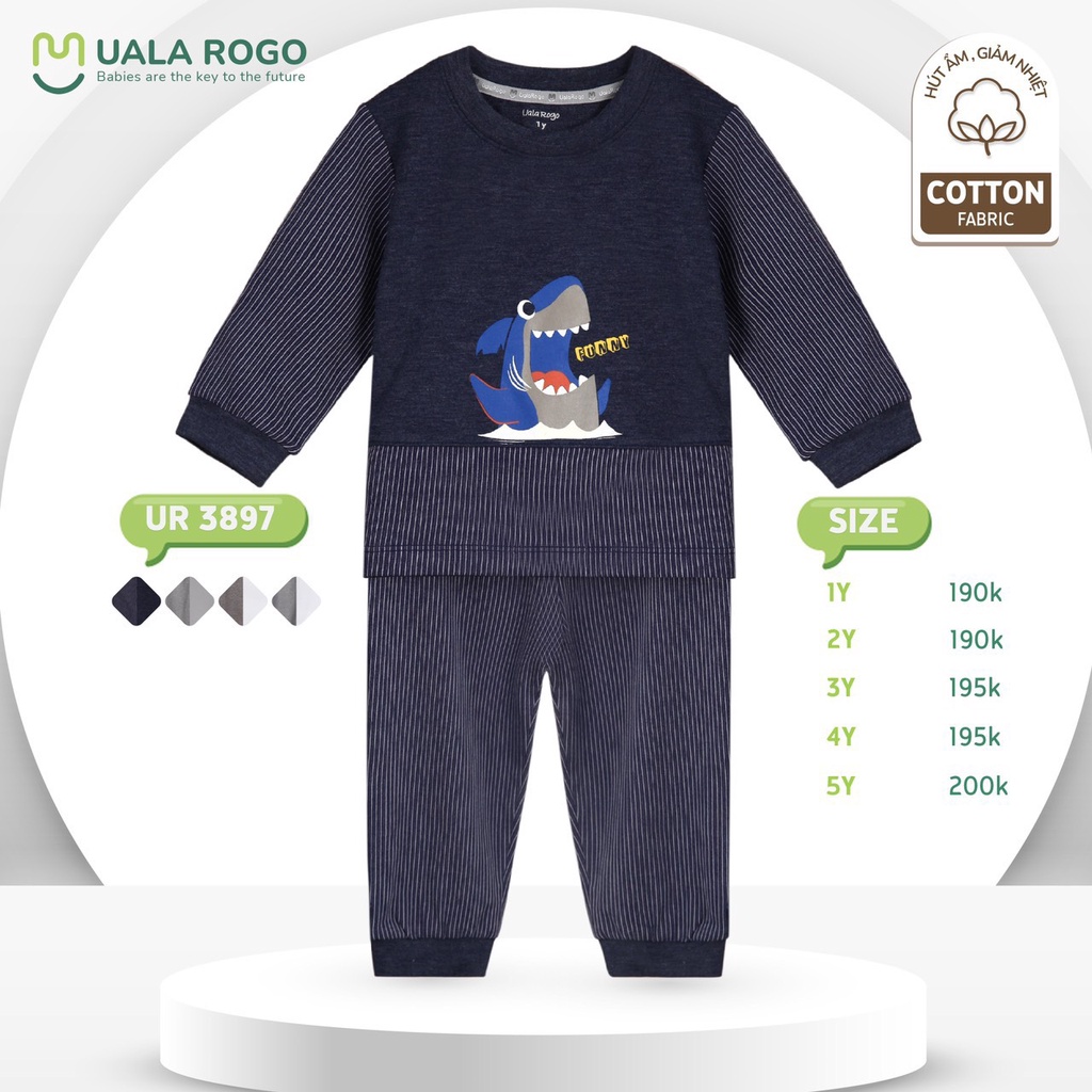 [CHÍNH HÃNG] Bộ dài tay cotton tay nối in hình họa tiết trẻ em Uala Rogo