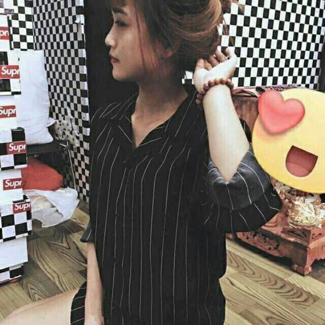 Áo sơ mi kẻ sọc nữ tay dài chất thun lạnh (kèm ảnh thật)