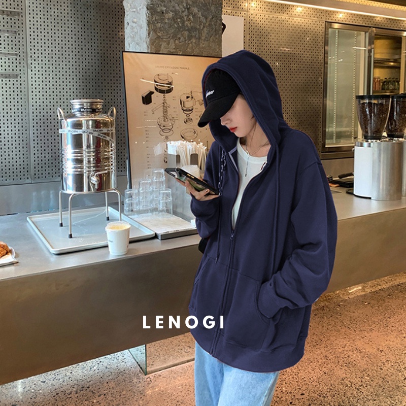 Aó khoác nữ nỉ chân cua dày dặn Lenogi áo hoodie zip khóa kéo cao cấp mùa đông chống nắng unisex | BigBuy360 - bigbuy360.vn