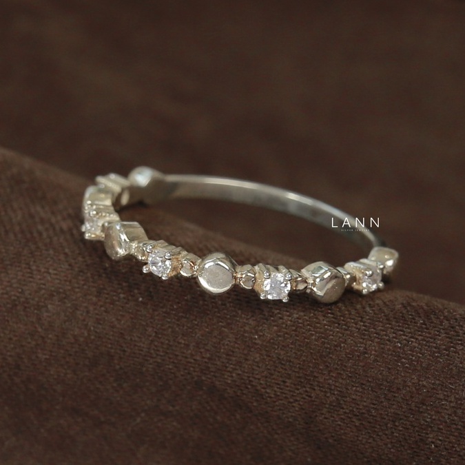 Nhẫn đá mix bi tròn BẠC S925 LANN R286 Thanh lịch, Hiện đại, phong cách Hàn Quốc